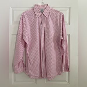 Brooks Brothers pink white checkered button down long sleeve cotton classic